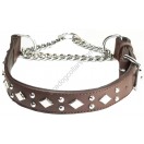Adjustable PADDED Half check Leather Dog Collar small width 1"(2.5cm)